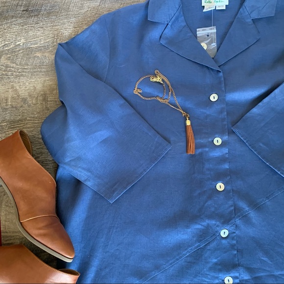 Ulla Popken Dusty Blue Linen Relaxed Fit Shirt 20/22 - Picture 2 of 16